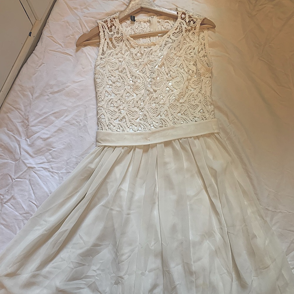Sebowel, White Halter Top Dress, Lace, A-Line